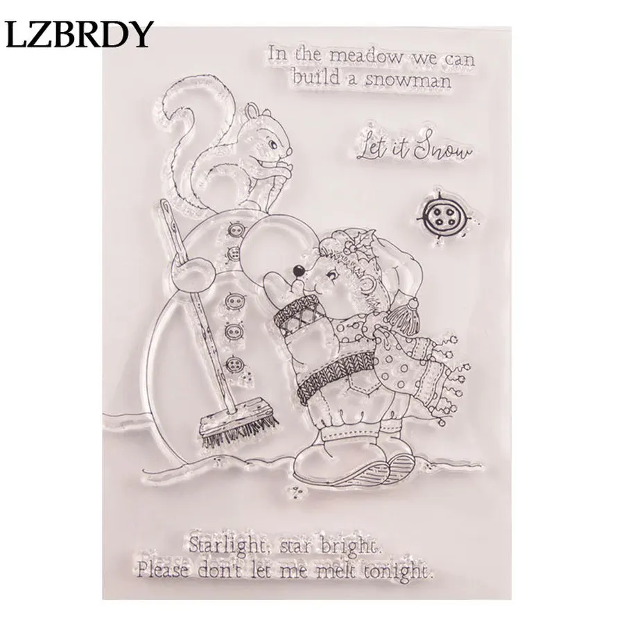 Милые белки делая Снеговик кнопки благословение слова штампы и набор для