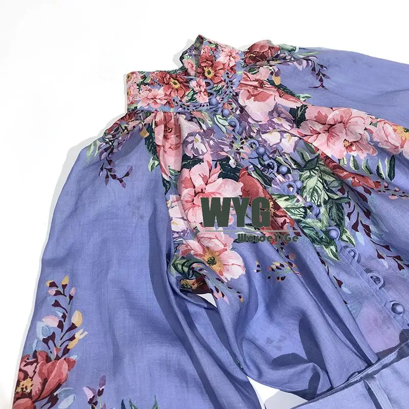 Комплект из синей льняной блузки и шорт высокого качества весна лето 2020 Новые