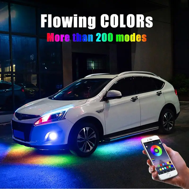 

4 шт. 12 В IP68 Bluetooth управление через приложение плавный цвет RGB Светодиодная лента под автомобиль 90 120 труба подсветка система неосветильник