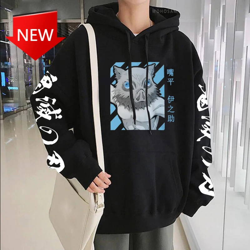 

Inosuke Breath Of The Beast Hoodies Harajuku Cartoon Graphic Unisex Long Sleeve Sweatshirts Janpan Anime Demon Slayer Hashibira