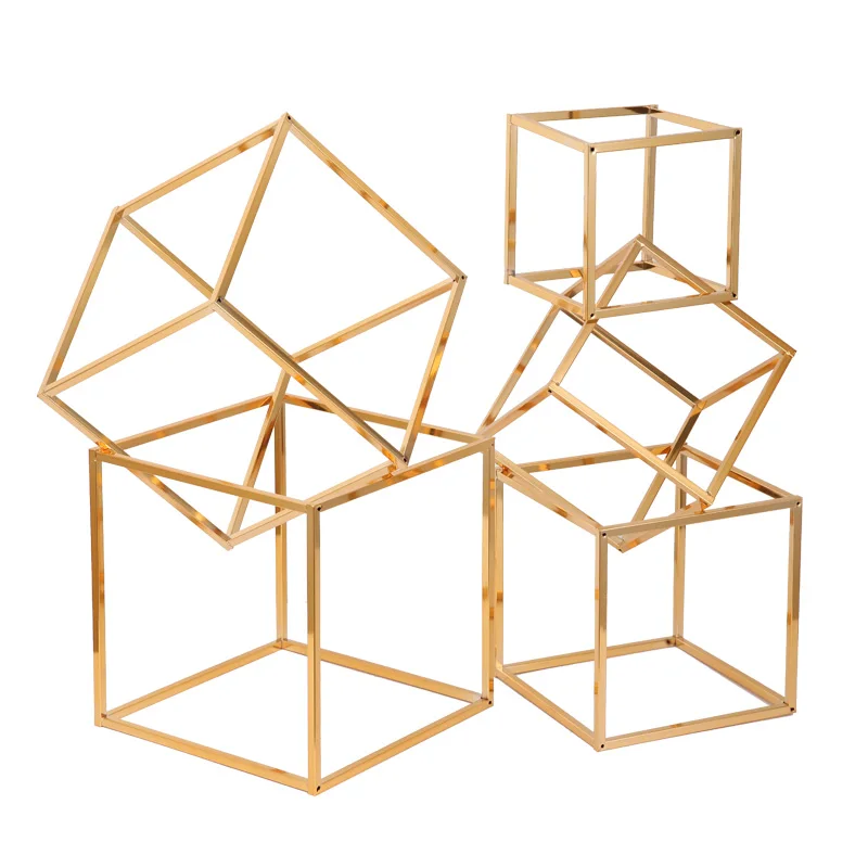 Квадратная Металлическая Свадебная подставка с блестящим золотым покрытием