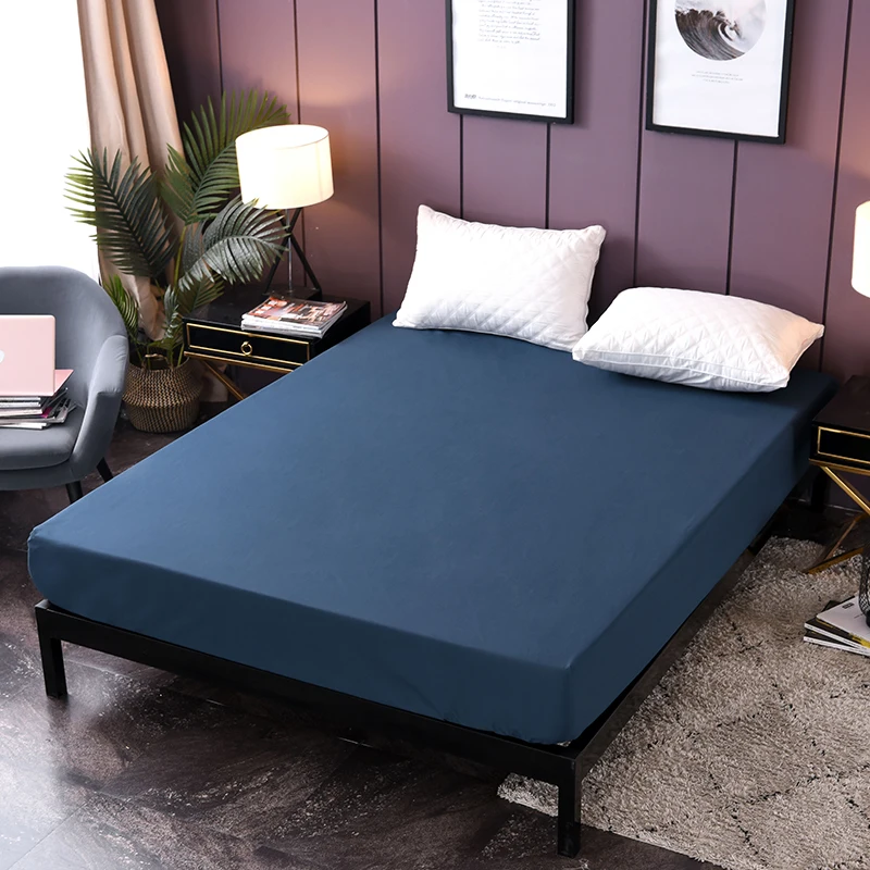 Navy Blue 1 шт. однотонное водонепроницаемое покрытие матраса эластичная разделенная вода подушка для матраса простыня против пыли постельное белье льняное постельное белье - Цвет: Navy Blue