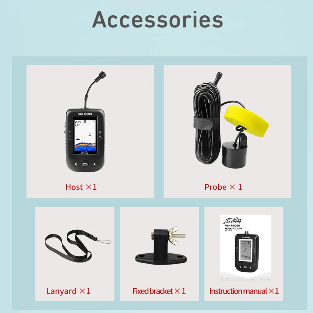 

ERCHANG Portable Fish Finder For Ice Fishing 100M Depth Sonar Sounder Alarm Waterproof Echo Sounder Sonar Fishing Finder
