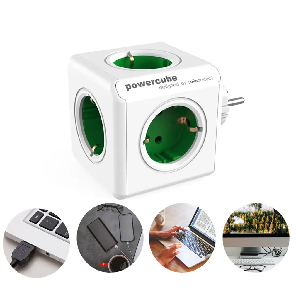 

PowerCube Power Strip USB Socket EU Plug Multi Smart Plug Extension EU Electrical 16A 4 Outlet 2.1A Home Charging Gray