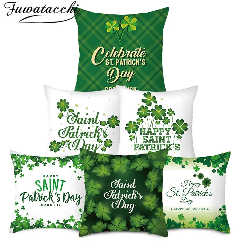 

Fuwatacchi Letter Pattern Pillow Cover Happy St.patrick's Day Cushion Cover Printed Throw Pillowcase for Home Sofa Decorative