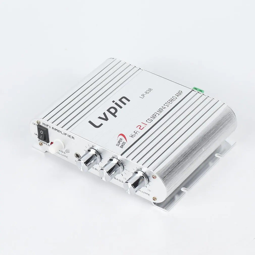 

LP-838 Portable Power Amplifier Hi-Fi 2.1 MP3 Radio Audio Stereo Bass Speaker Booster Player for Home Car Motorbike Black White