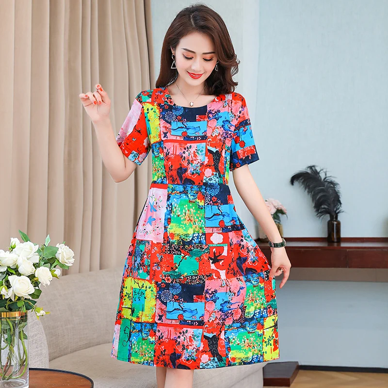 2020 женское летнее платье с коротким рукавом о-образным вырезом цветочным