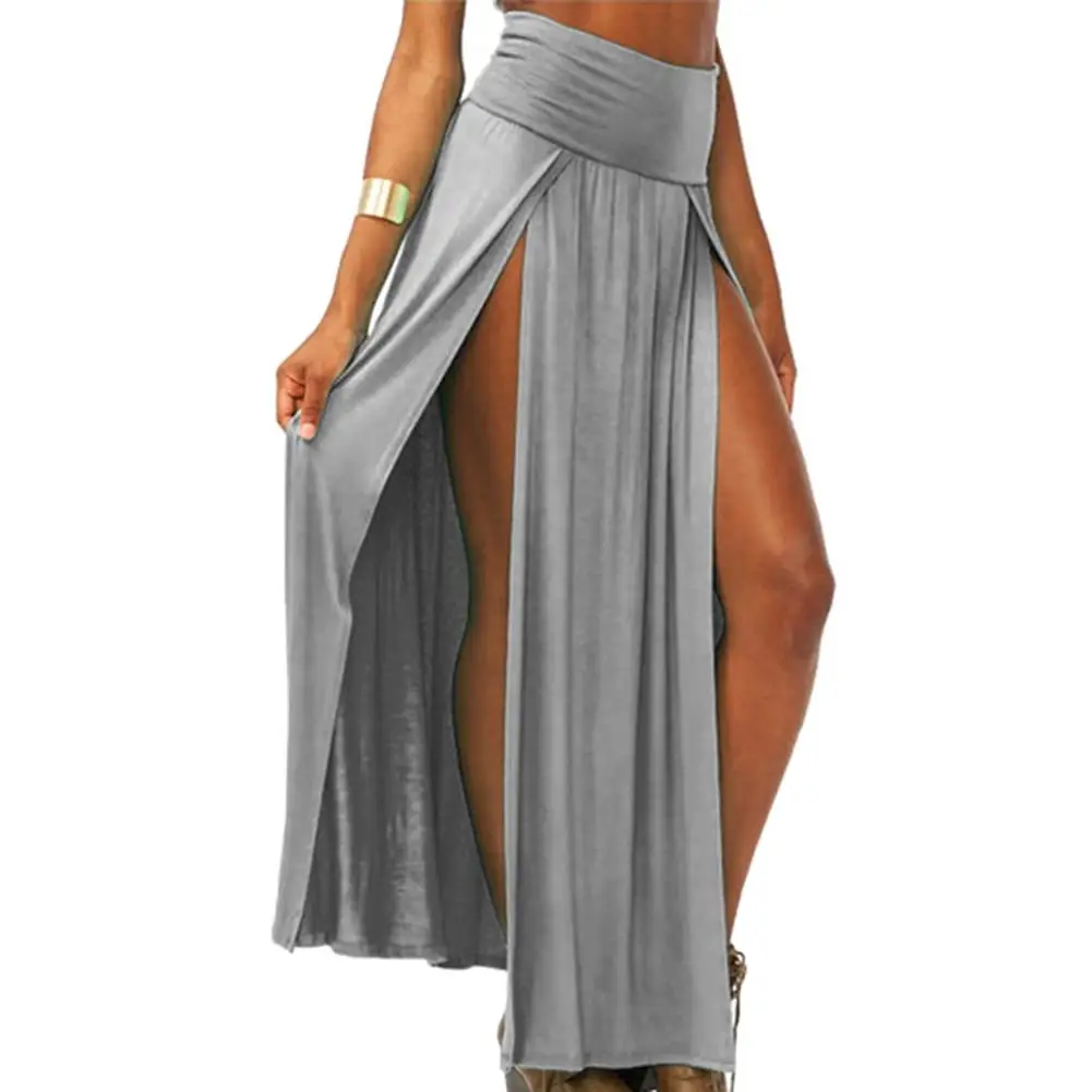 

Women's dress Sexy Solid Color High Waist Double Side Slit Cocktail Full-length Comfortable Loose Irregular Female Long Skirts