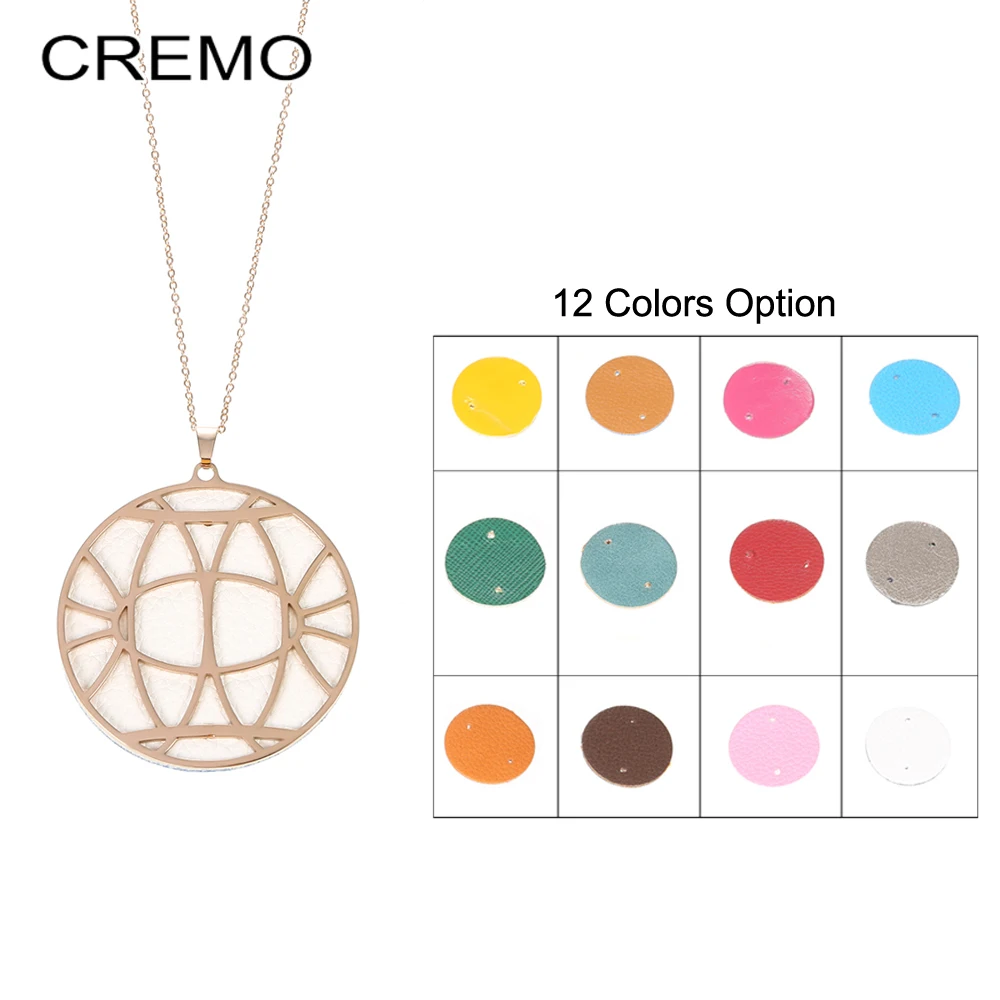 

Cremo Women's Interchangeable Leather Long Necklace Stainless Steel Jewelry Valentine's Day Gift Moon Pendant Necklace