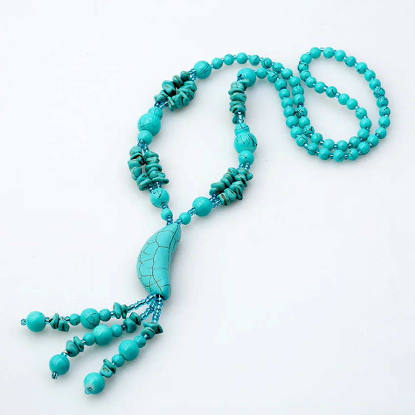 FYJS уникальный ручной работы Плетение полумесяц зеленая бирюза кулон ожерелье