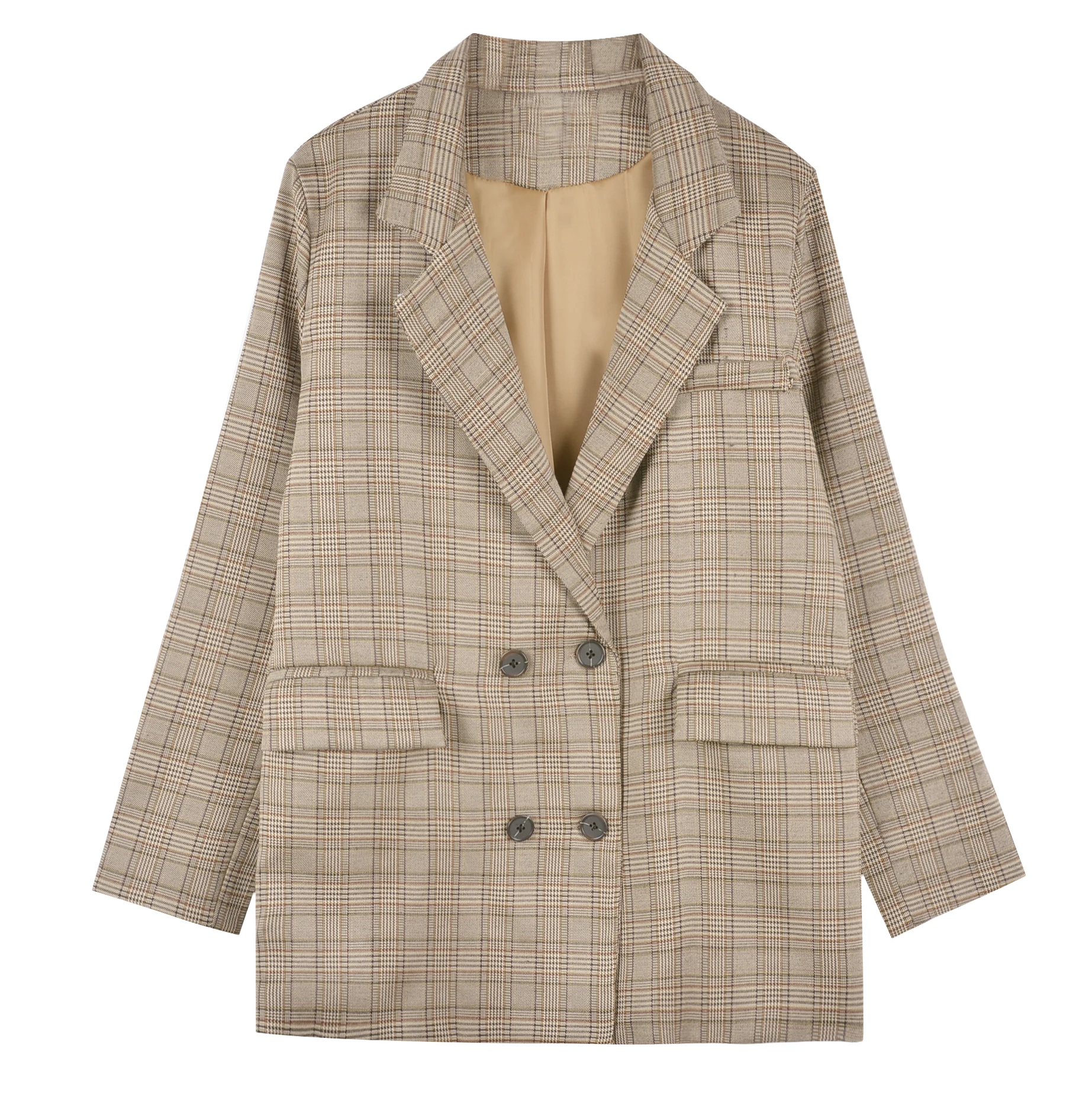 Двубортный Корейский ретро клетчатый костюм женский осенний Новый Свободный