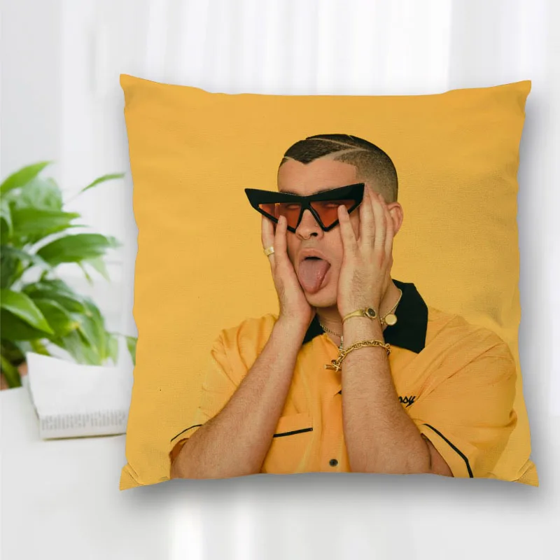 

Custom Bad Bunny Singer Pillow Slips Polyester Decorative Pillowcases Zipper Pillow Case Pillowcase Cover Square 40x40cm