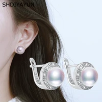 shdiyayun pearl earrings 925 sterling silver jewelry vintage style natural freshwater pearl diamond stud earring for women gift
