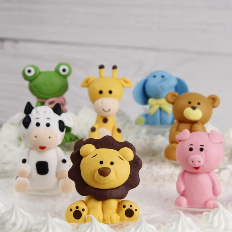 Baby Girl Birthday Party Cake Baking Supplie Decorations Animal Elephant Frog Lion Pink Pig Cow Panda Dessert  Cupcake Toppers
