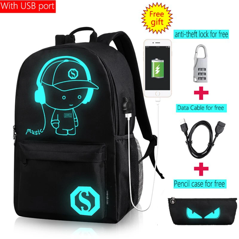 Повседневное персональное Mochila Аниме Мультфильм светящийся студенческий Противоугонный рюкзак для мужчин USB для зарядки Mochila luminosa Mochila Antirrobo