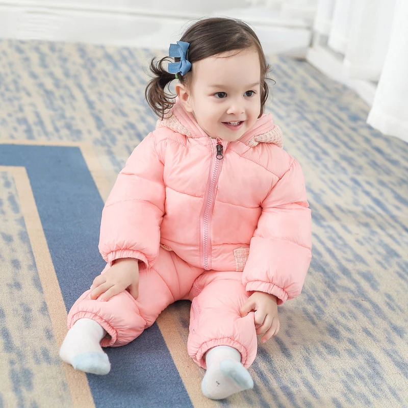 Детское пуховое пальто для новорожденных синий утепленный комбинезон с