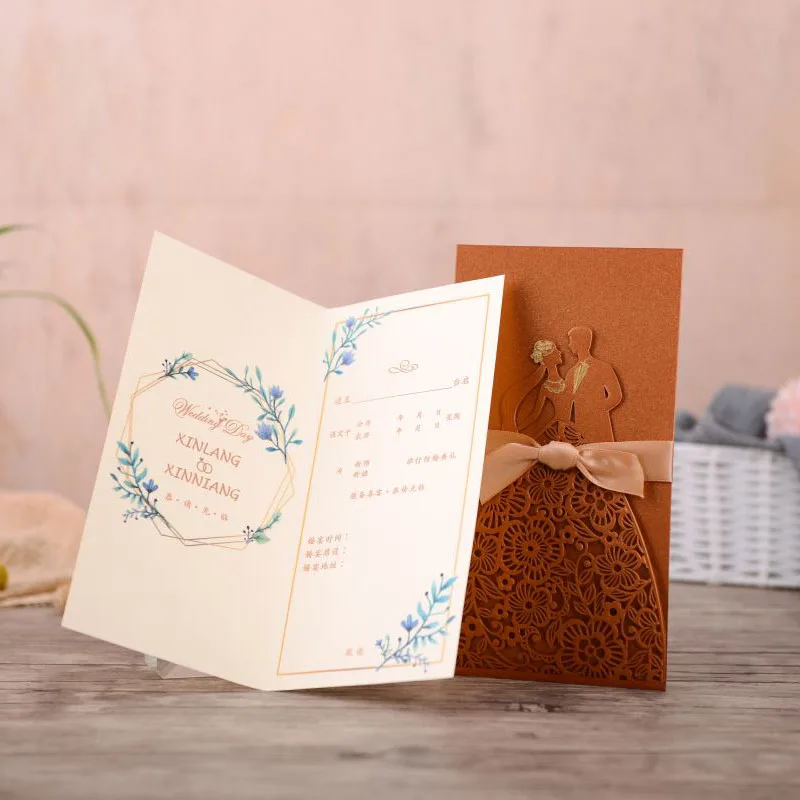 50 шт. лазерная резка свадебные пригласительные открытки для невесты и жениха