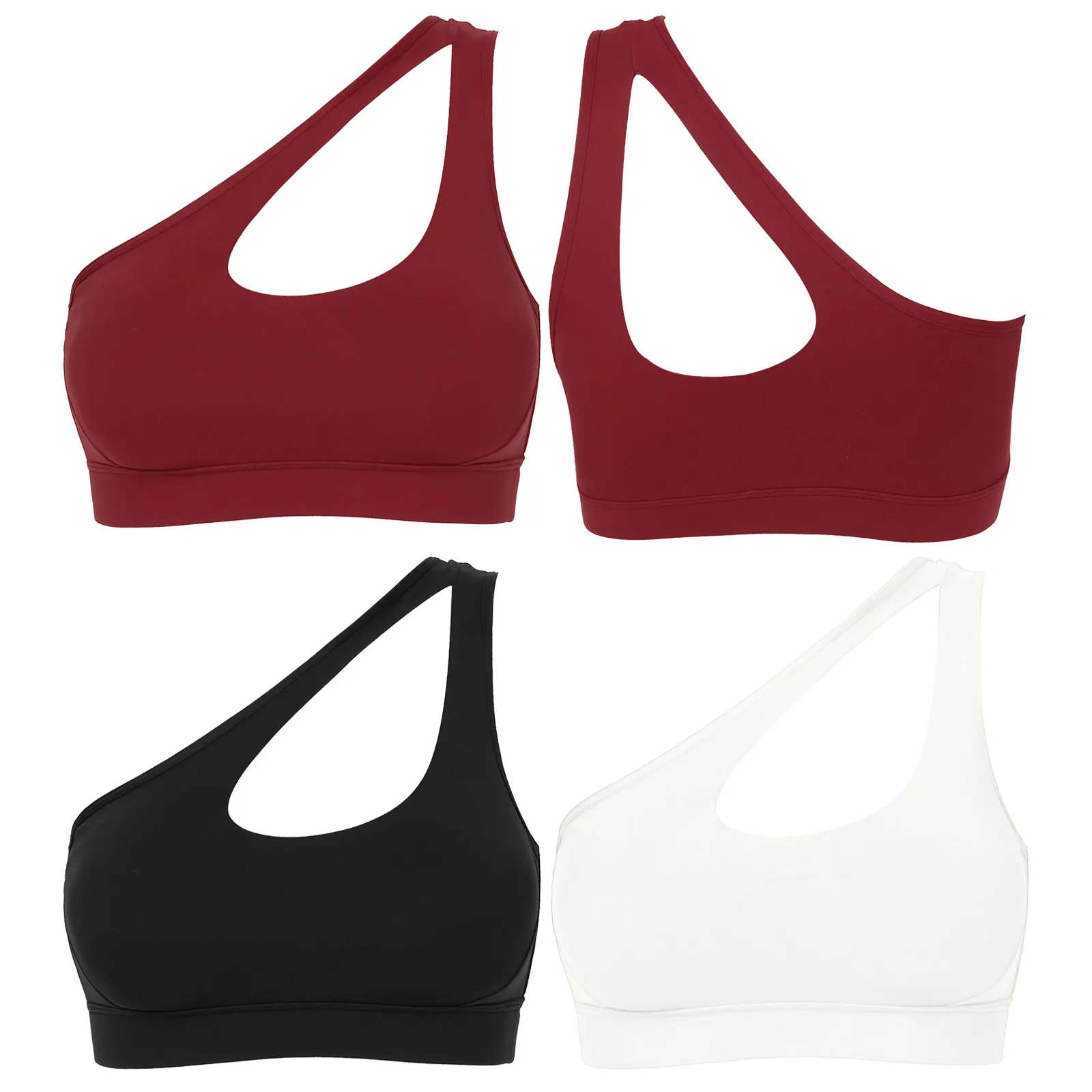 

YiZYiF Sexy One Shoulder Sports Bra Beauty Back Yoga Vest Gather Shockproof Fitness Underwear with Chest Pads for Running Gym