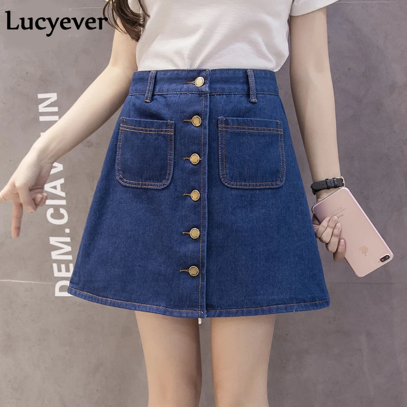 Lucyever джинсовые женские мини юбка летние винтажные Высокая талия корейский одной
