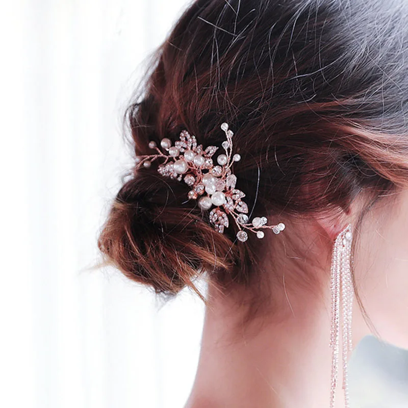 Женский свадебный гребень для волос SLBRIDAL украшение ручной работы из розового