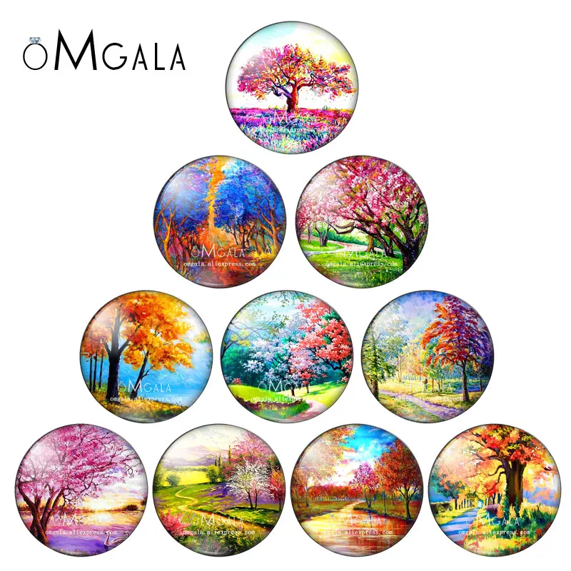 

Beauty Colorful Trees Oil Drawings 12mm/14mm/16mm/18mm/20mm/25mm/30mm Round photo glass cabochon demo flat back Making findings