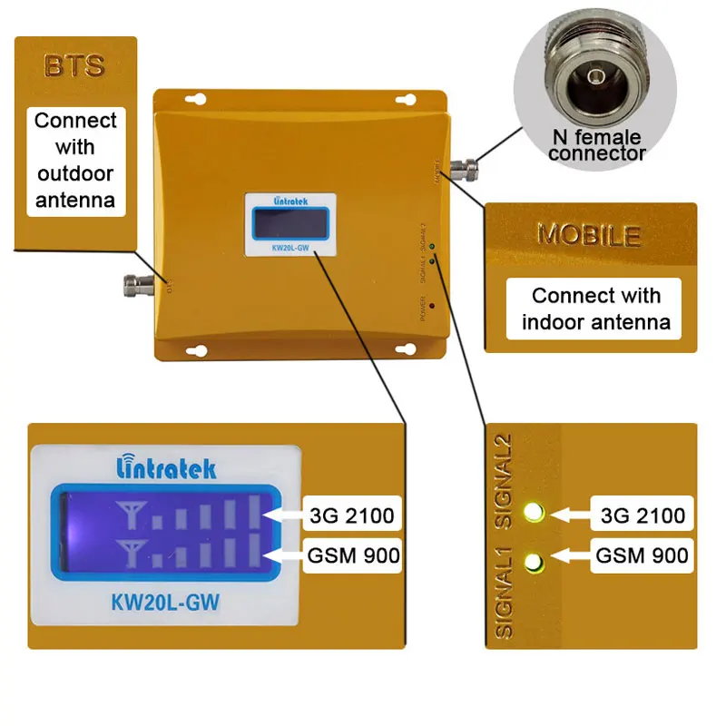 Lintratek GSM 900 МГц 3G UMTS 2100 Усилитель сотового сигнала усилитель 2G комплект