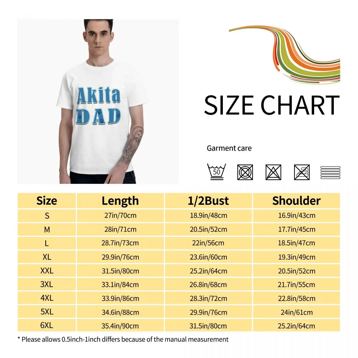 

Akita Dad Blue Block Text Paw Prints Graphic Tee Men's Basic Short Sleeve T-Shirt Funny Tops