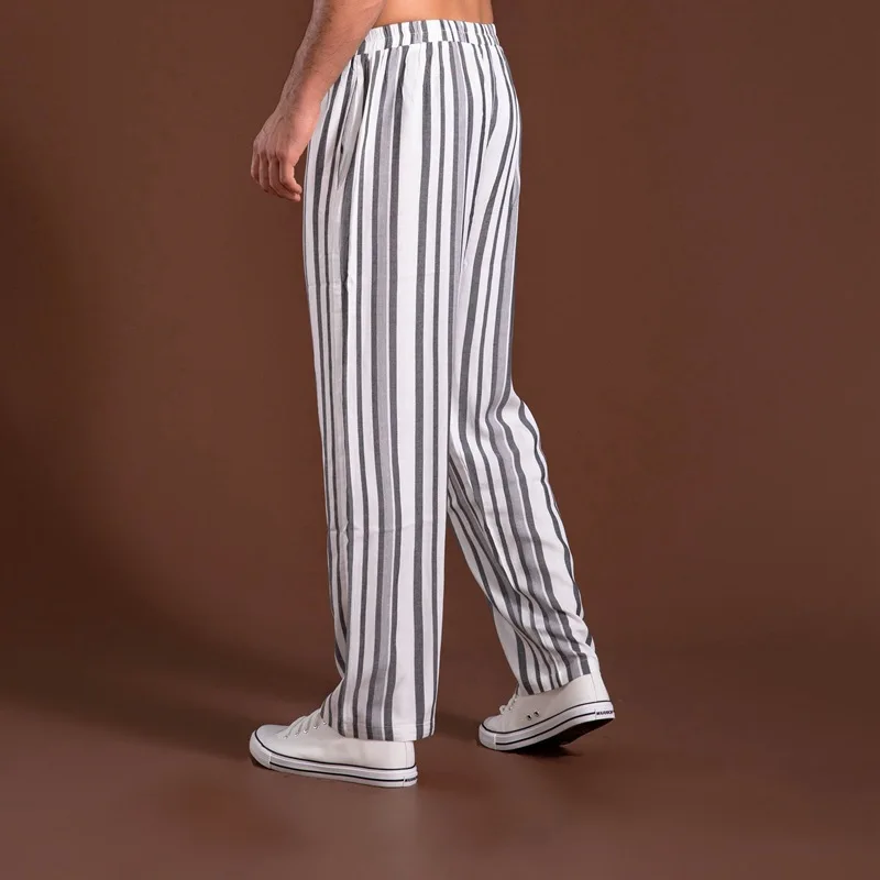 Mens Pajama Pants Casual Home Suit Sleep Bottoms Stripe Wear Outside Thin Man Trousers Loose Breathable Big Size Cp Pyjama Pants