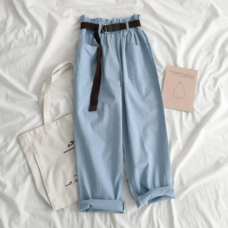 Obrix Harem Cotton Loose Straight Soft Casual Style Pants High Elastic Waist Safari Streetwear Formal Trousers For Women | Женская