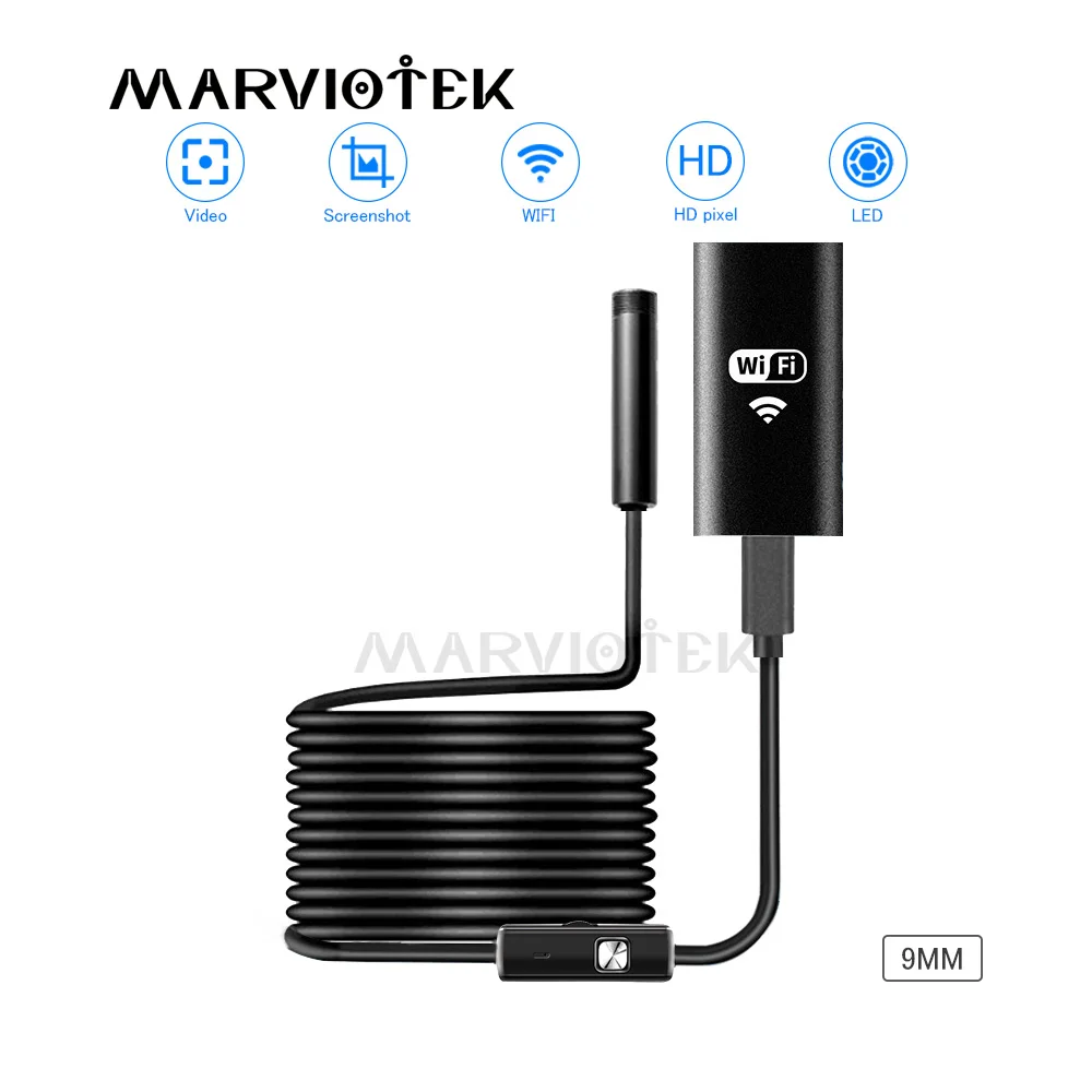 Wifi эндоскоп камера 720P 9 мм dia android hd iphone Инспекционная 1/3.5/5 М Металлический usb