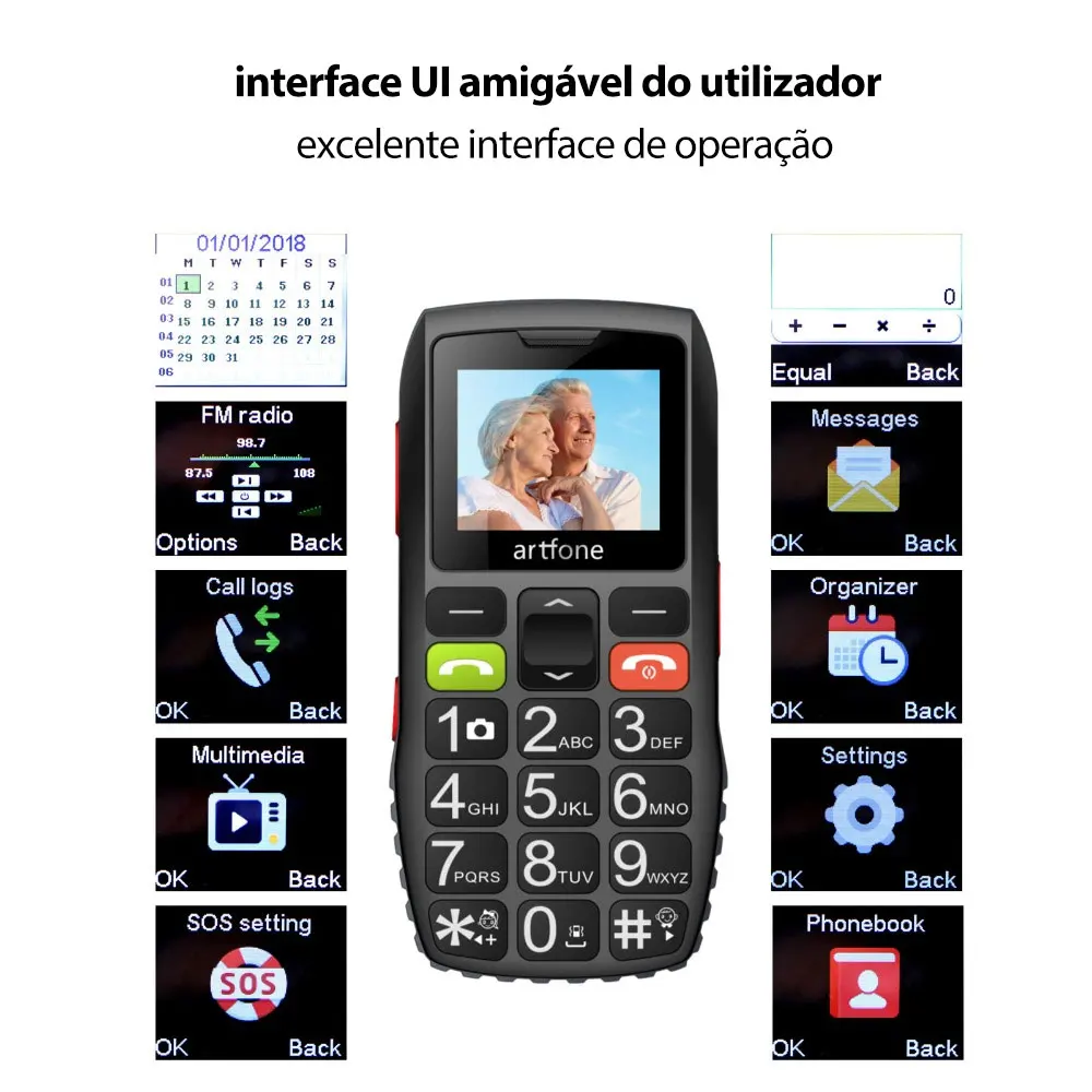 artfone c1 big button mobile phone for elderly unlocked senior mobile phone with sos emergency button1400mah battery free global shipping