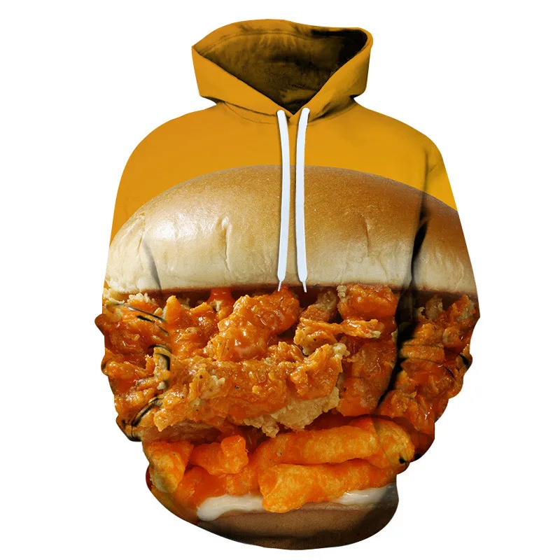 Мужская толстовка с объемным принтом Burger в стиле хип-хоп гамбургера модная