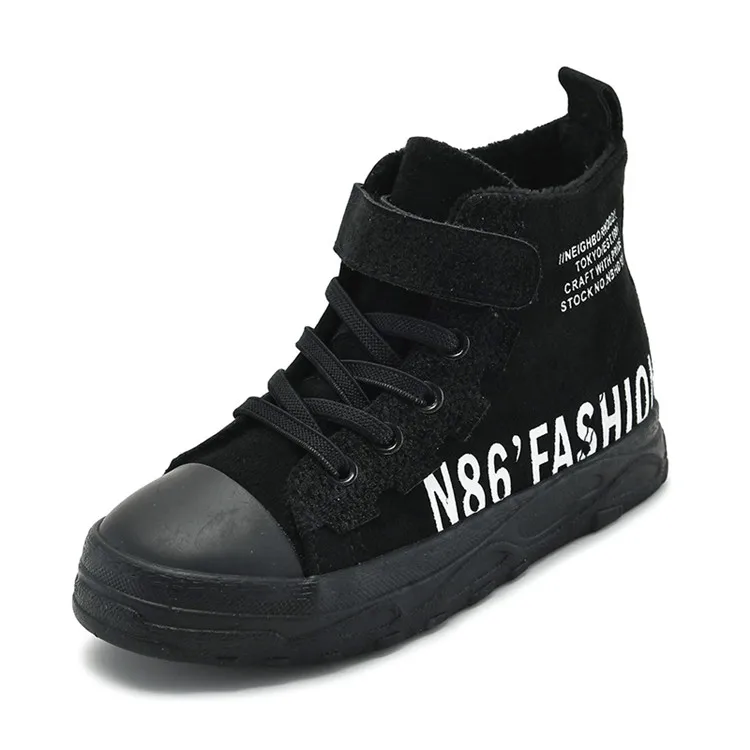 Black with Plush Зимние детские ботинки кожаные ботинки Martin модные плюшевые Повседневные детские ботинки для девочек и мальчиков детские ботинки - Цвет: Black with Plush