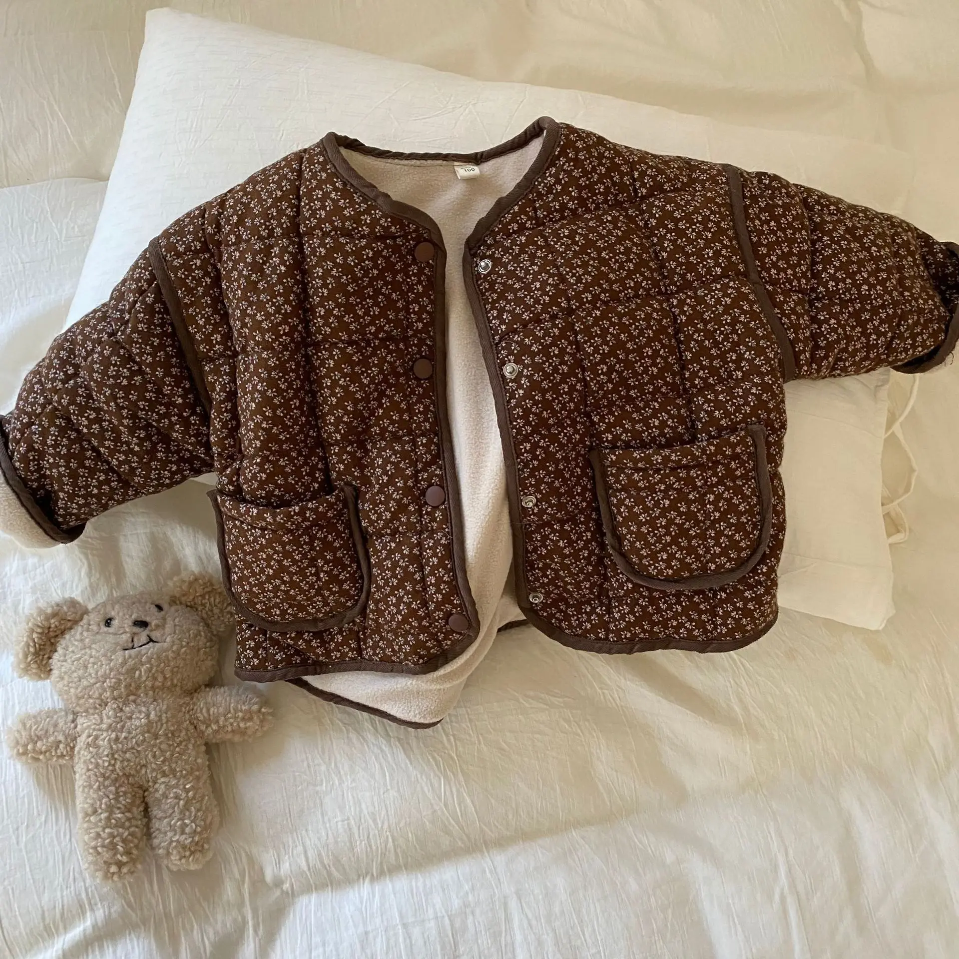 Корейский стиль 2021 новинка зимние детские ретро пальто с хлопковой подкладкой