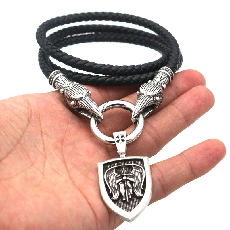 

Классический мифологический стиль Архангел Святой Михаил амулет Металл Святой ожерелье с подвеской в виде щита Мужская Очаровательная кож...