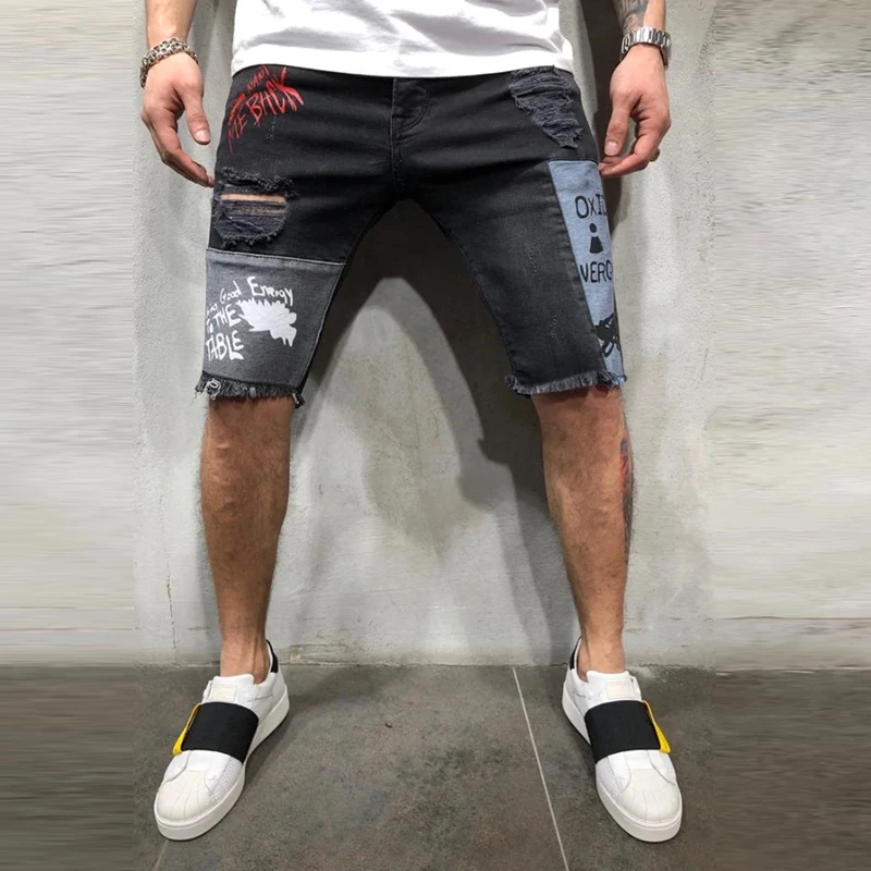 

Summer Men Streetwear Denim Shorts Casual Letter Print Embroidered Pocket Jeans Male Hip-Hop Jogging 5 Cent Outdoor Shorts XXXL