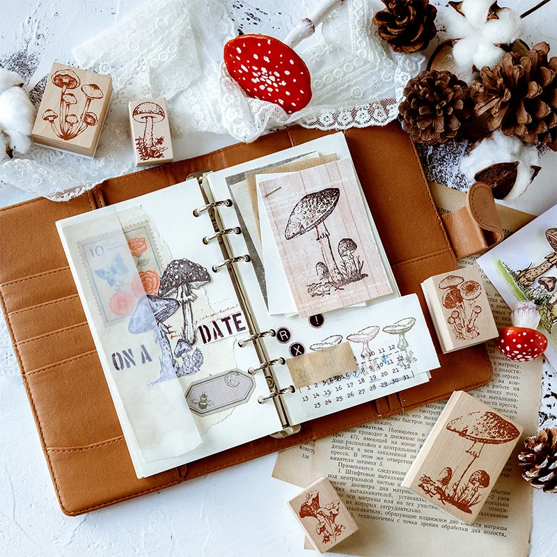 Винтажные грибы печать растения DIY Деревянные и резиновые штампы для