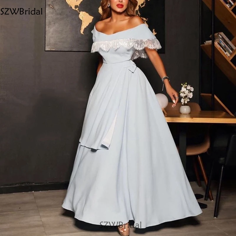 

Новое поступление, вечерние платья-трапеции из спандекса, небесно-голубое праздничное платье, женское кружевное арабское платье 2022, элеган...