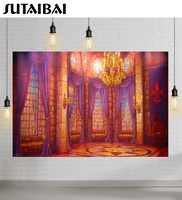beauty fairy tale ballroom stone hall palace curtain window chandelier princess background custom photo studio backdrop vinyl