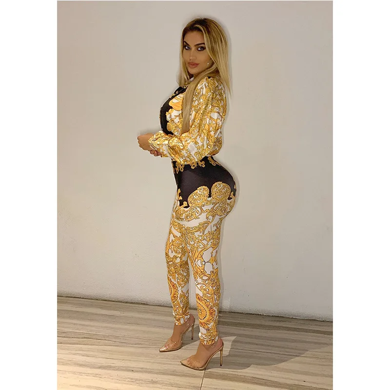 

Cutubly Two Piece Set Street Casual Fashion Sexy V-Neck Women'S Set Outfits Autumn Full Sleeve Print Top Pencil Pants Tracksuit