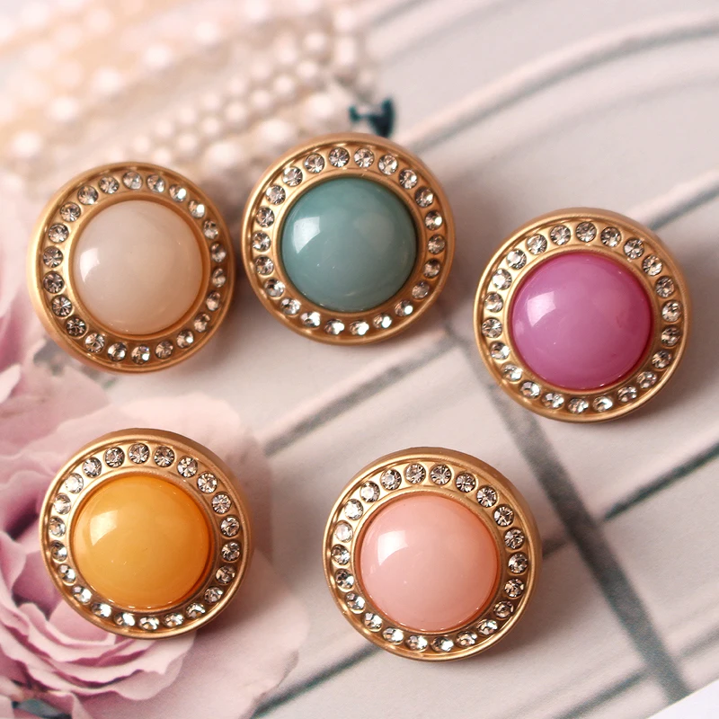 

5pcs 25mm Round Shape Button Rhinestone Pearl Metal Zinc Alloy Sewing Buttons for Women Coat clothing DIY handmade materials