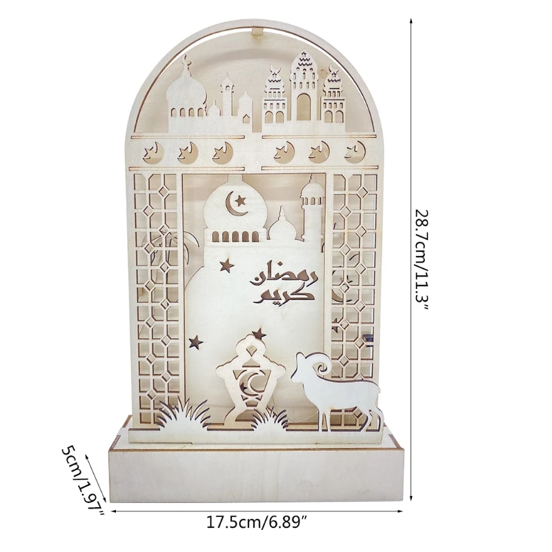 

Wooden Eid Mubarak Ornament with LED Light Ramadan Decorations for Home Islamic Muslim Event Party Supplies M6CE