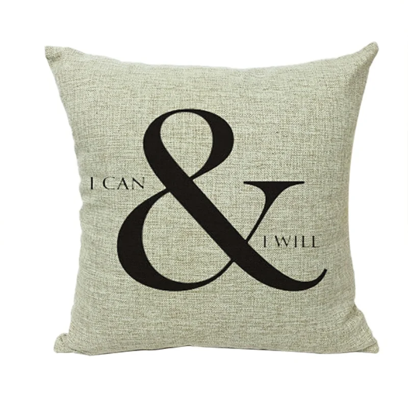 Модная наволочка с буквами из хлопка и льна для подушки черного белого цвета