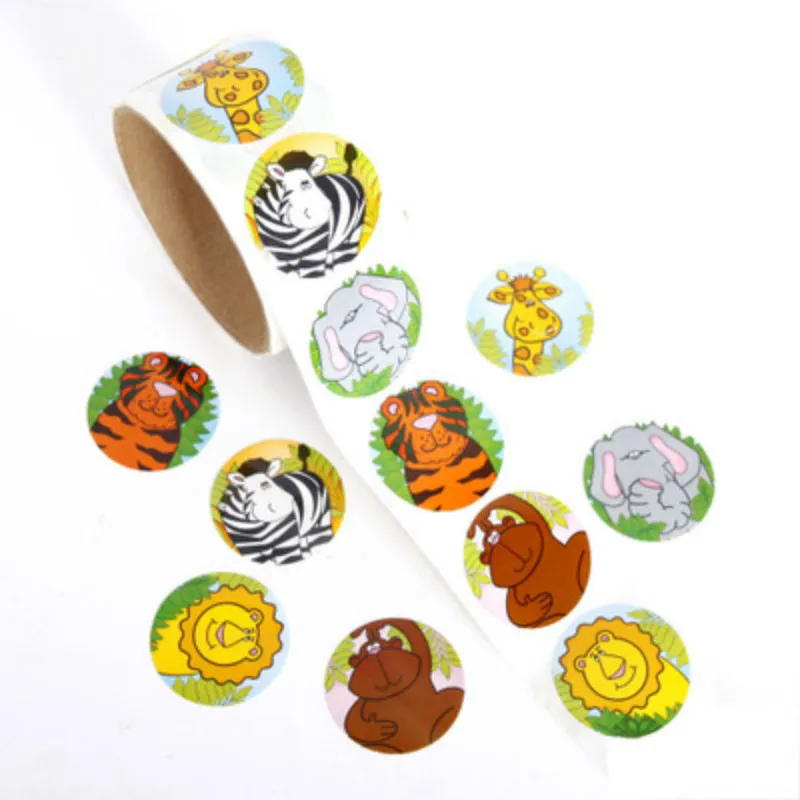 

100pcs/Roll Jungle Animals Sealing Sticker DIY Gifts Posted Baking Decoration Package Adhesive Seal Label for Baby Shower Kids