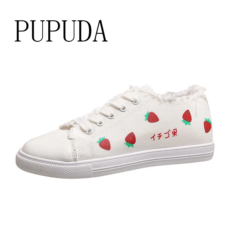 

PUPUDA White Sneakers Women Summer Breathable Canvas Shoes Female New Casual Shoes Lightweight Lace Up Women Shoes 2020