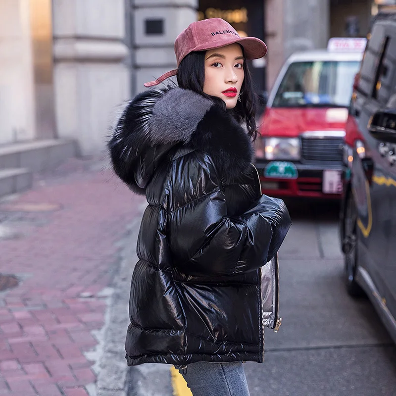 Женская зимняя куртка-пуховик на утином пуху 2020 с большим натуральным лисьим