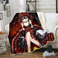 tokisaki kurumi funny character blanket 3d print sherpa blanket on bed home textiles dreamlike style 04
