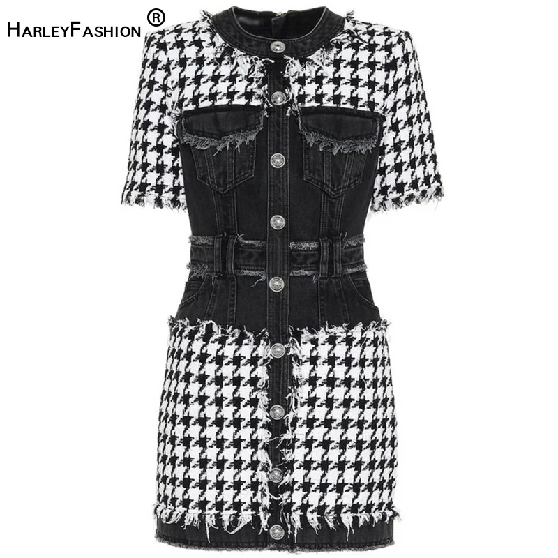 Женское твидовое Платье футляр HarleyFashion джинсовое платье уникального дизайна в