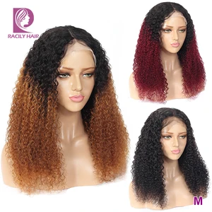 Бразильские кудрявые вьющиеся волосы Racily, парик бордового, коричневого цвета с эффектом омбре, парик из человеческих волос для женщин, прозрачные парики 13x4