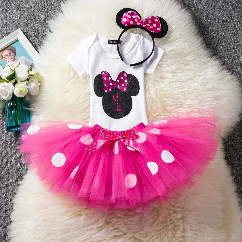 Детское платье-пачка в горошек с принтом Минни | Детская одежда и обувь